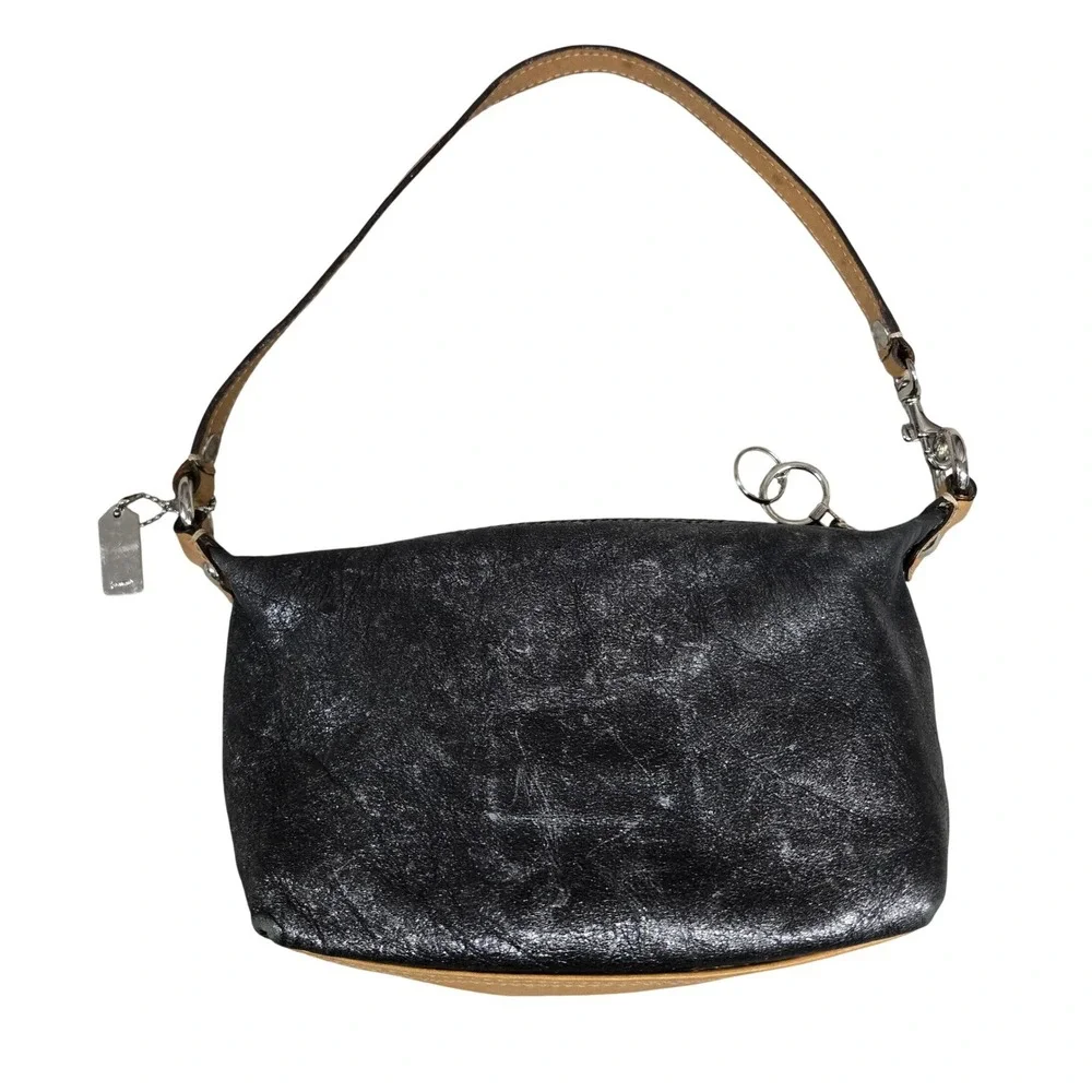 Coach Black Leather Horse and Carriage Small Shoulder Bag Tan Trim Vintage